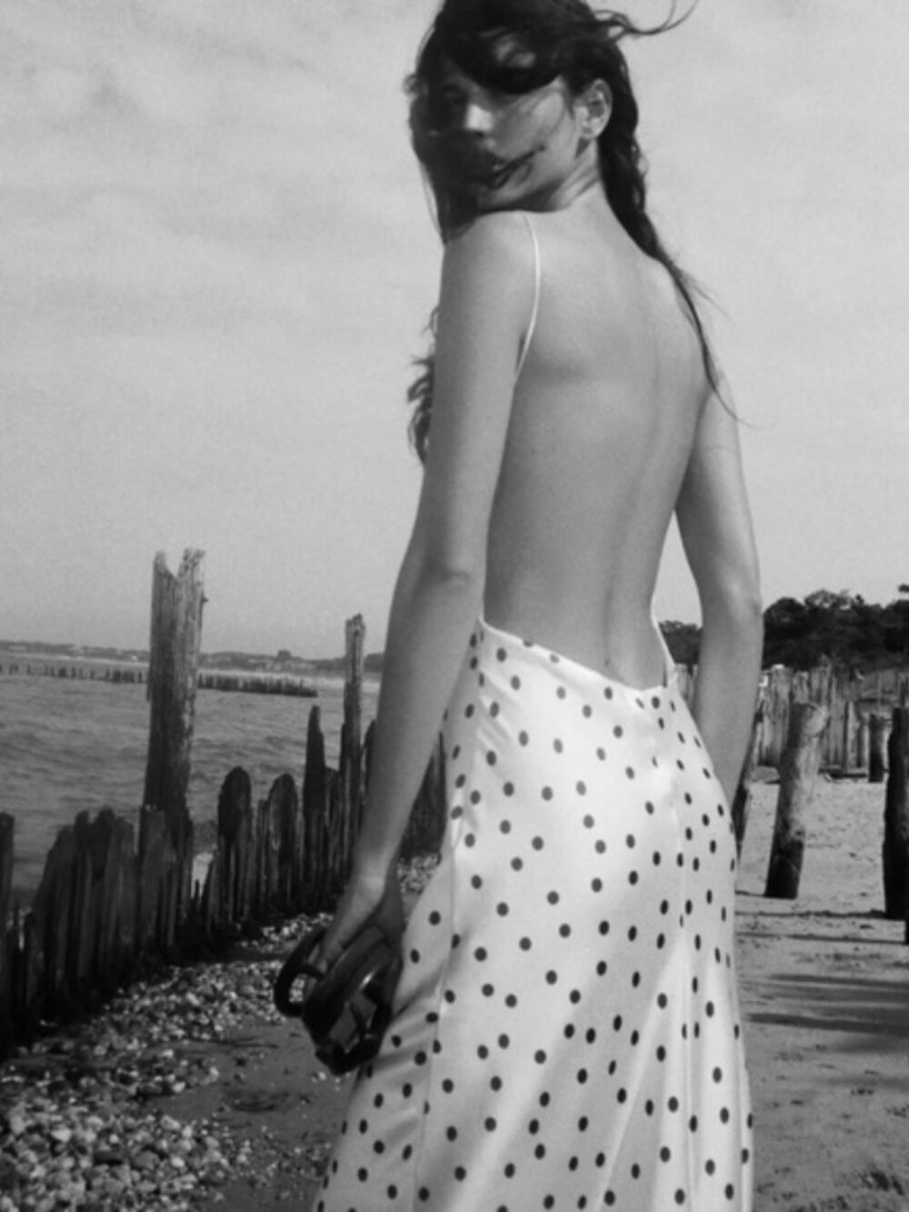 Zara White and Brown Polka Dot Midi Dress - Picture 3 of 4